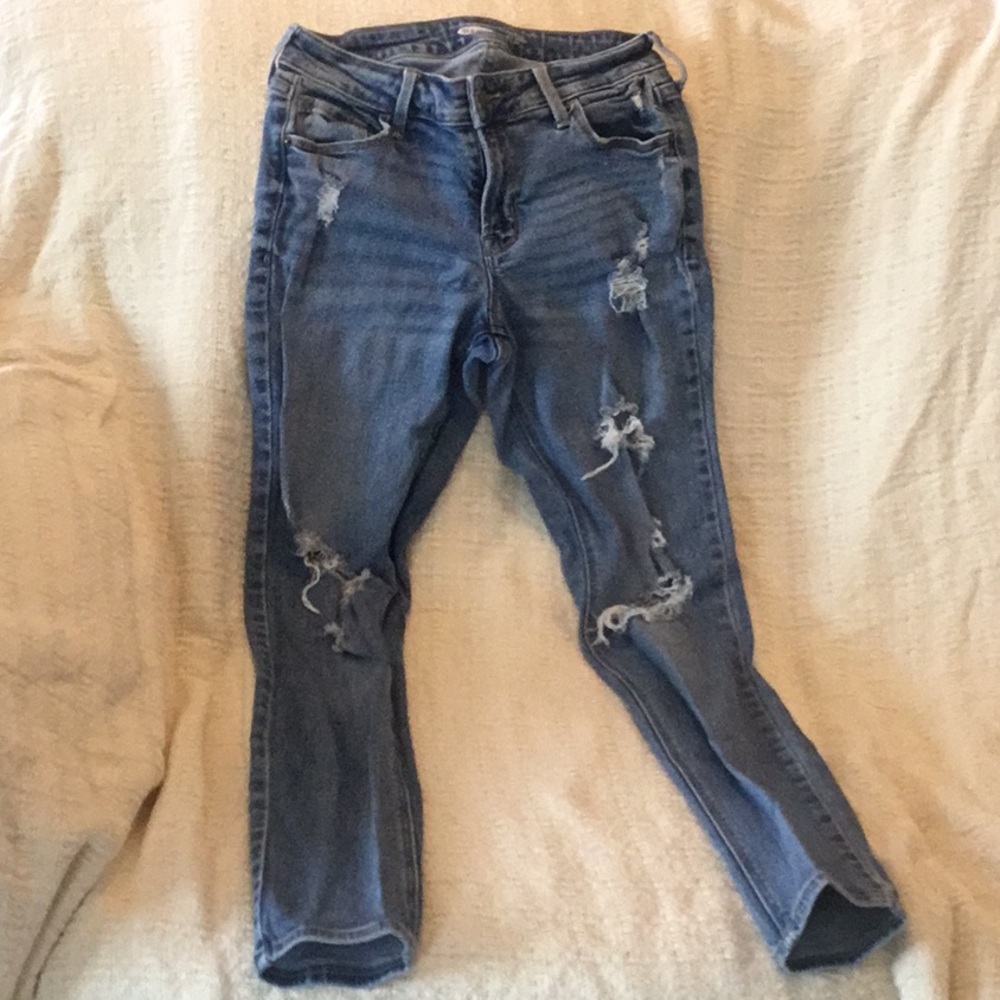 Old Navy Blue Skinny Jeans with Fashionable Distressing